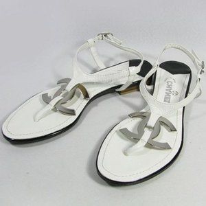 AUTHENTIC Chanel CC logo flat sandals white C2286